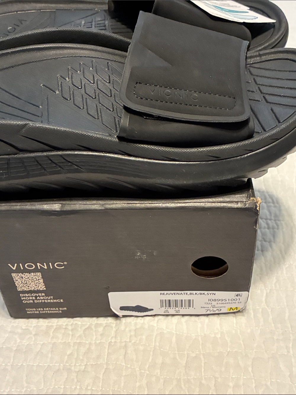 Vionic Men's Black Slide Sandals with Adjustable Strap NWT 7.5 M 9 W - Picture 13 of 13